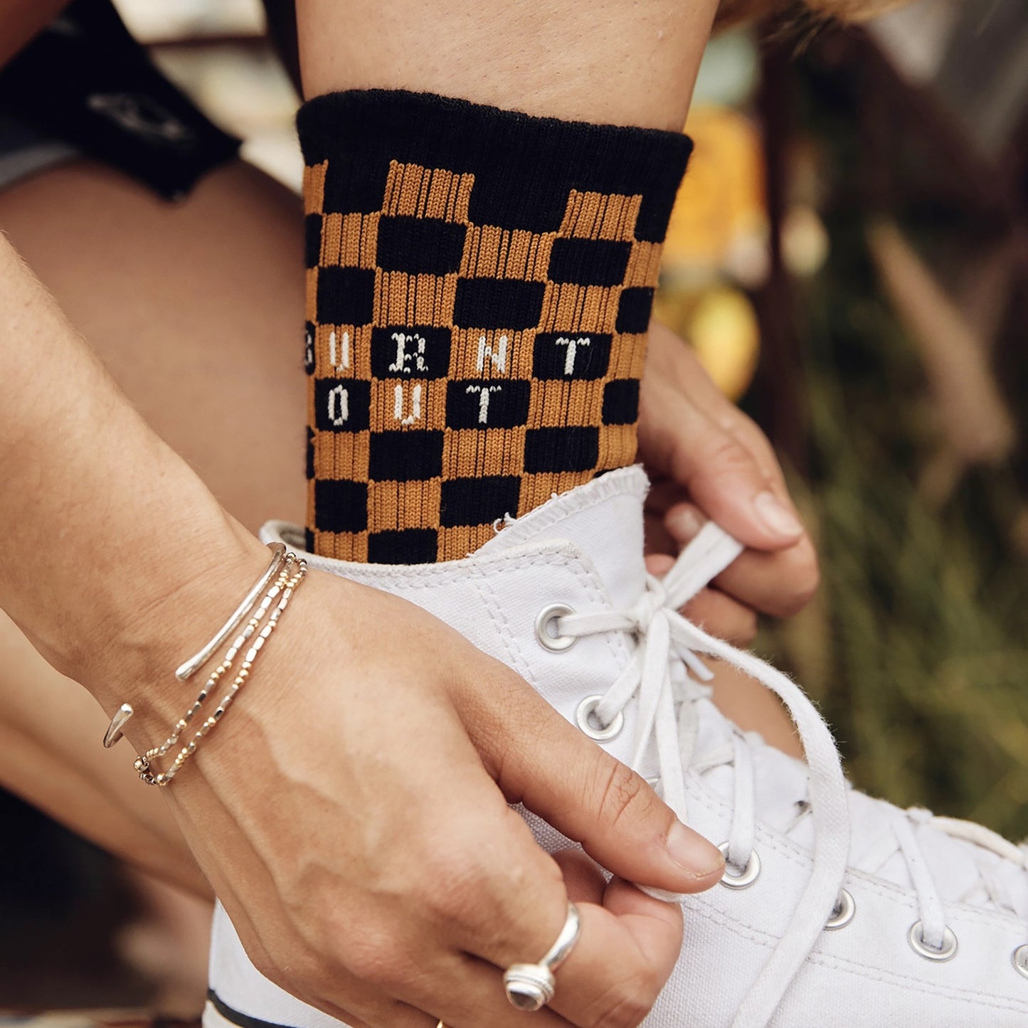 Burnt Out Vintage Style Crew Socks