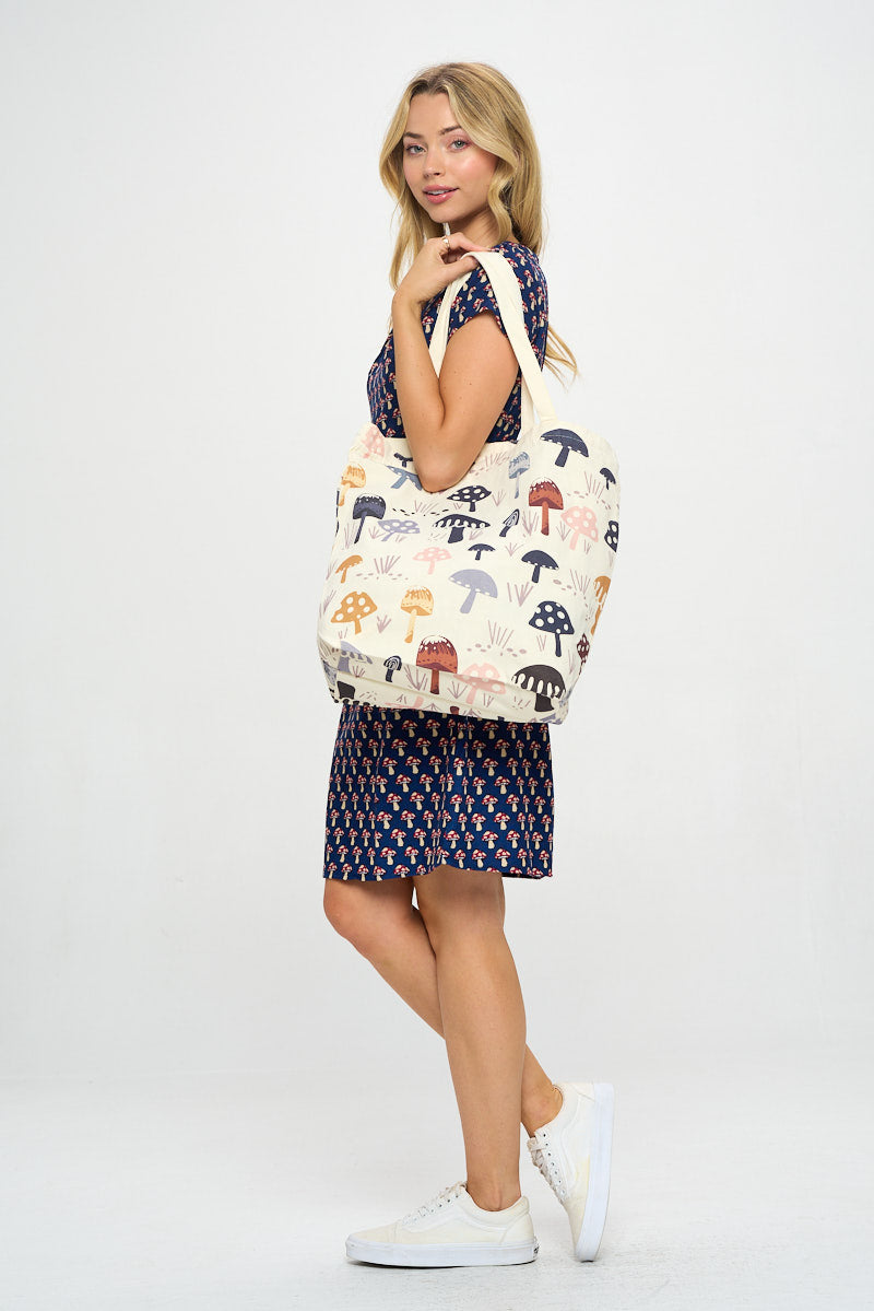 Cosmic Mushroom Print Canvas Tote Bag