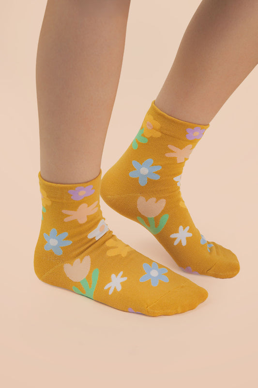 Daisy Print Block Casual Socks
