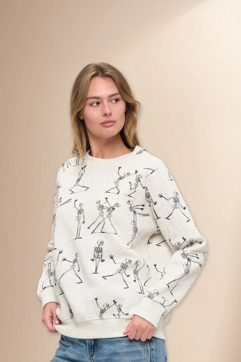 Dancing Skeleton Print Crewneck Sweatshirt