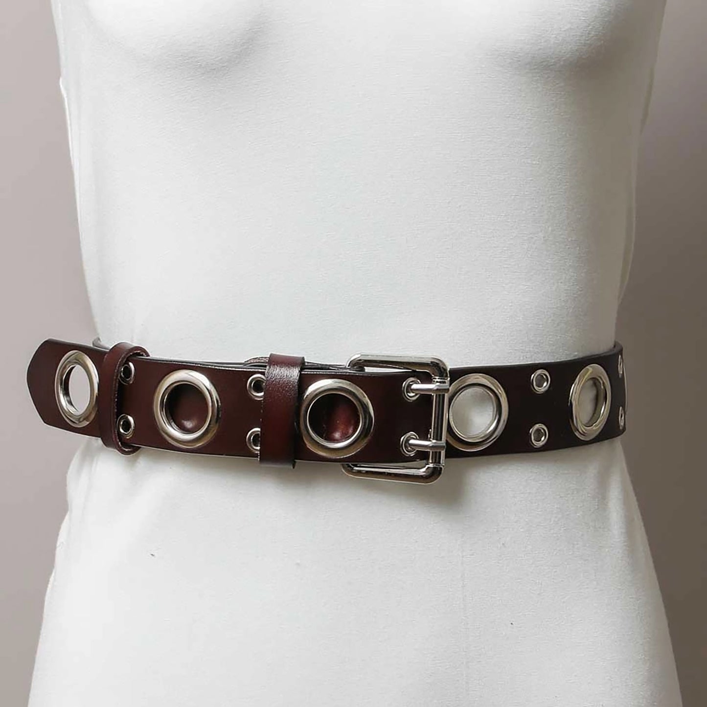 Double Prong Eyelet Detail Buckle Belt