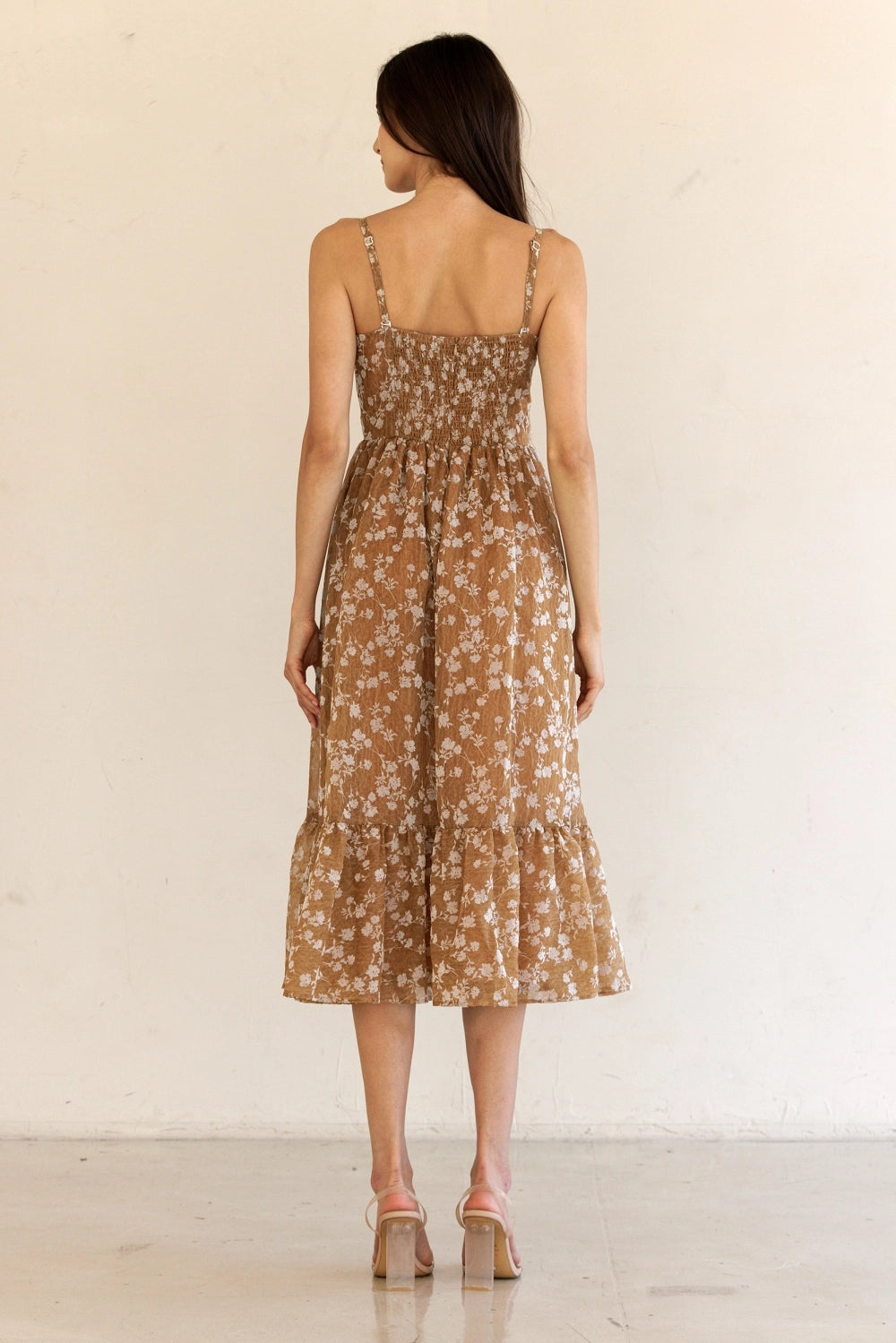Fall Floral Print Ruffled Hem Midi Dress