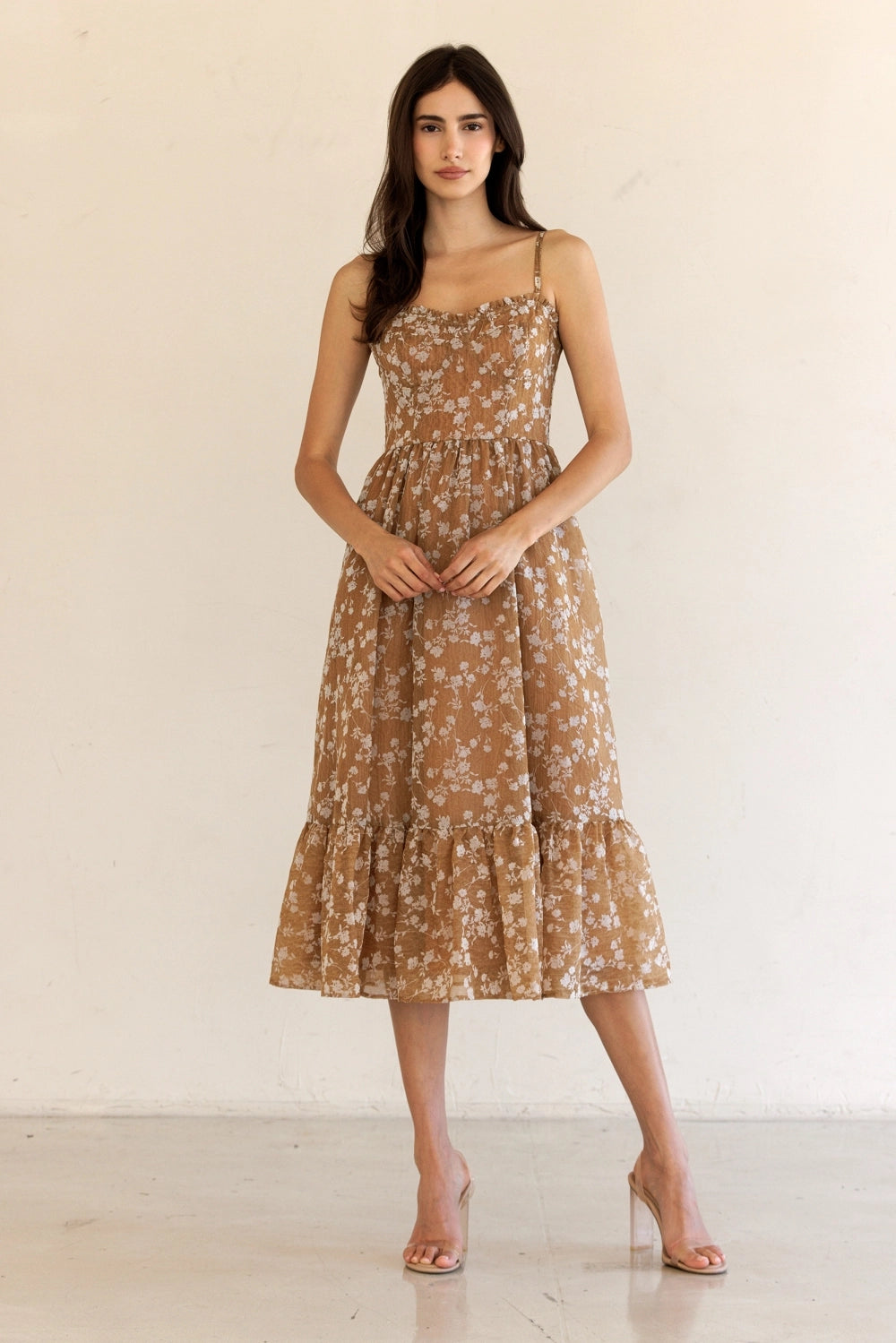 Fall Floral Print Ruffled Hem Midi Dress