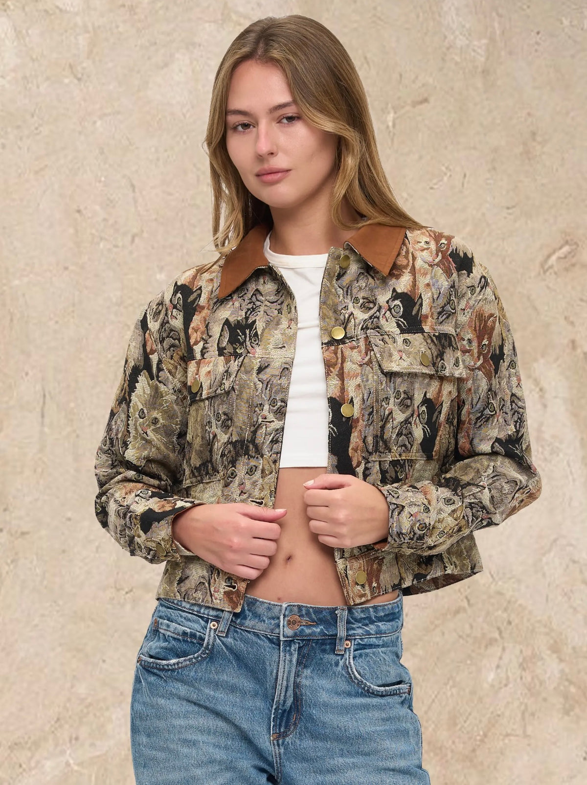 Cat Collage Print Tapestry Jacket