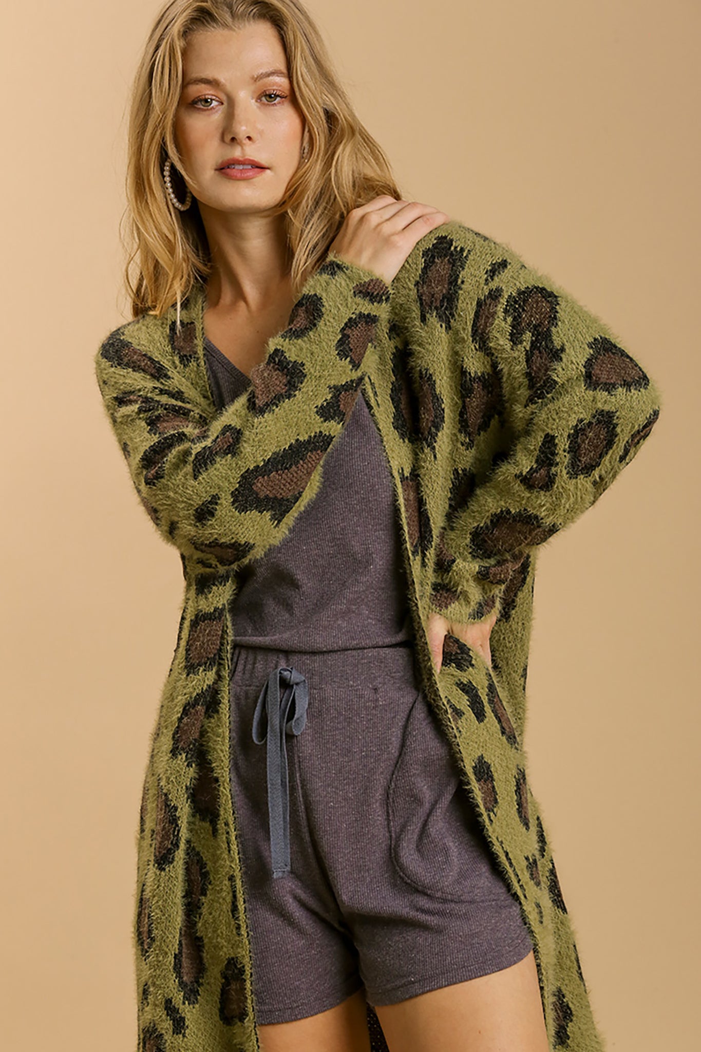 Fuzzy Animal Print Cardigan