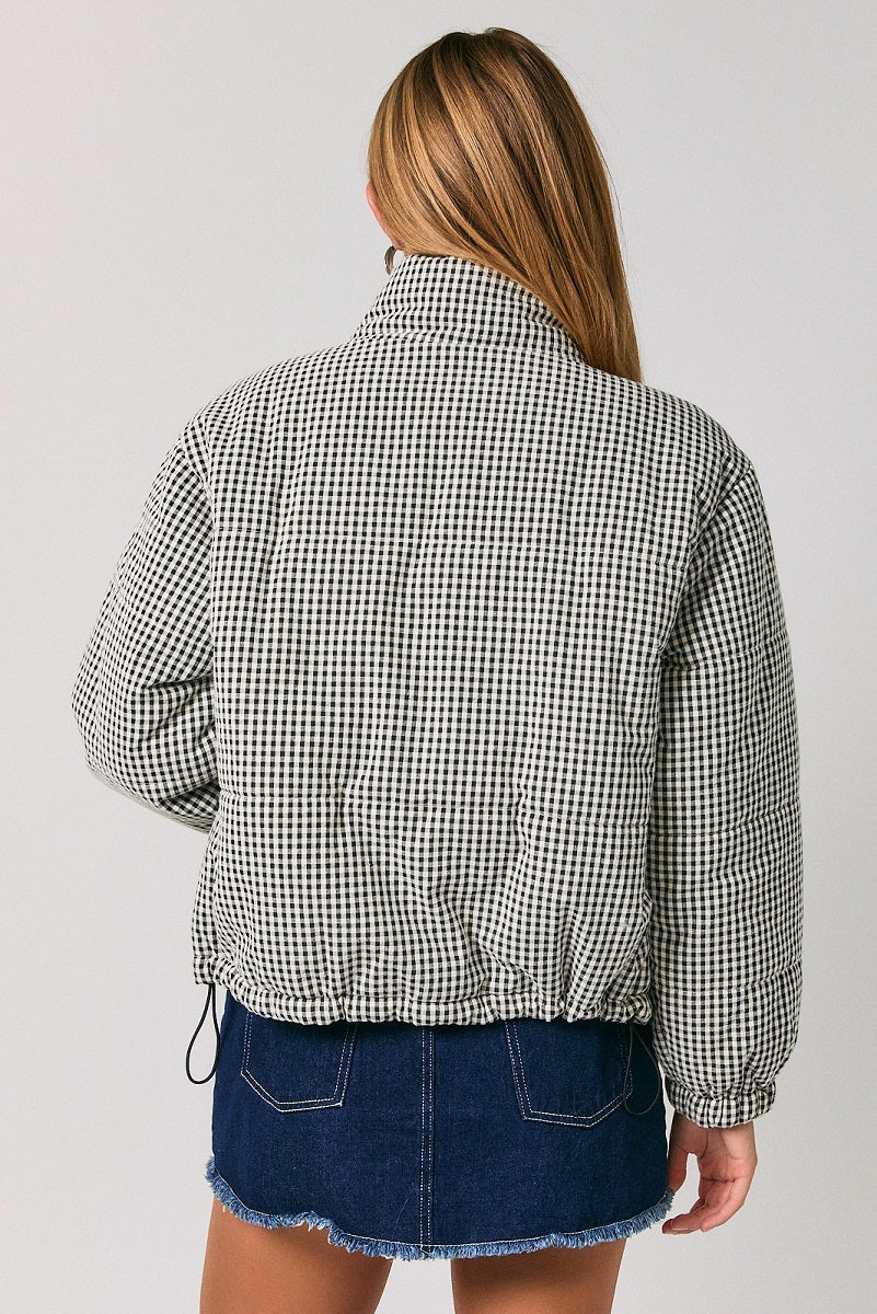 Gingham Check Quilted Puffer Jacket