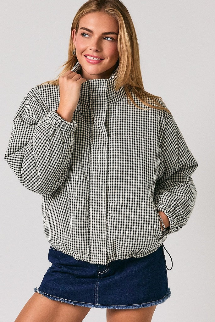 Gingham Check Quilted Puffer Jacket