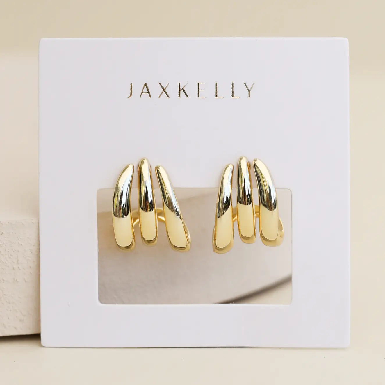 Gold Three Hoop Huggie Earrings
