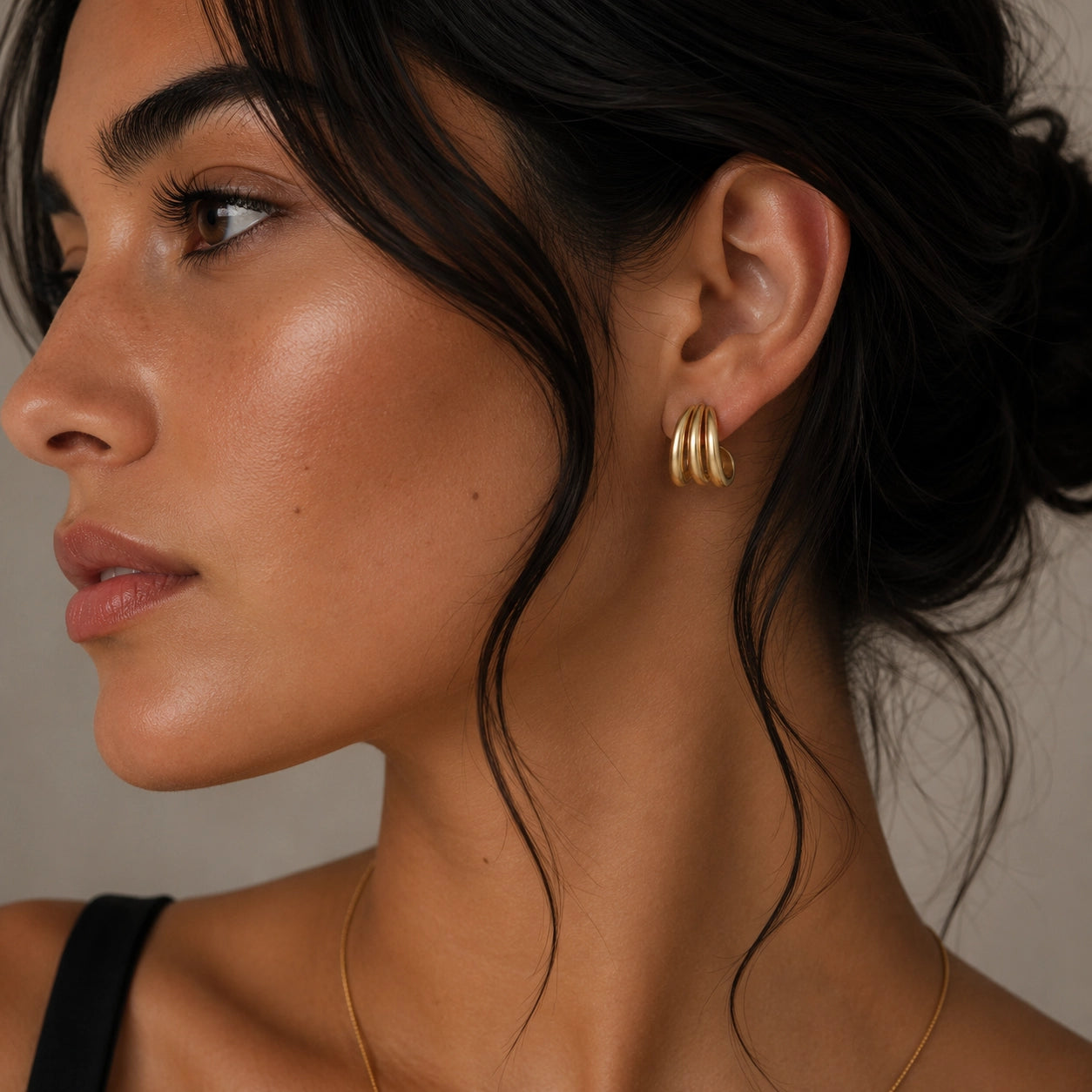 Gold Three Hoop Huggie Earrings
