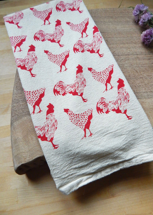 Handprinted Chicken Kitchen Towel