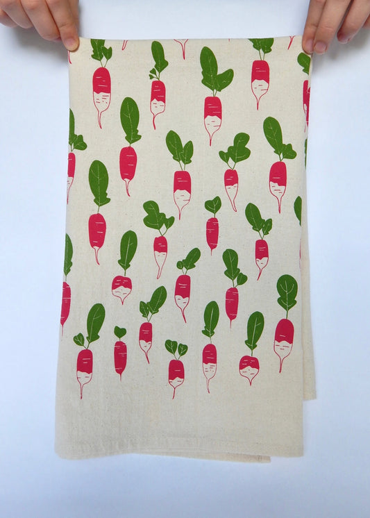 Handprinted Radish Kitchen Towel