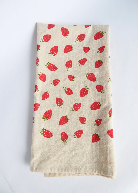 Handprinted Strawberry Kitchen Towel