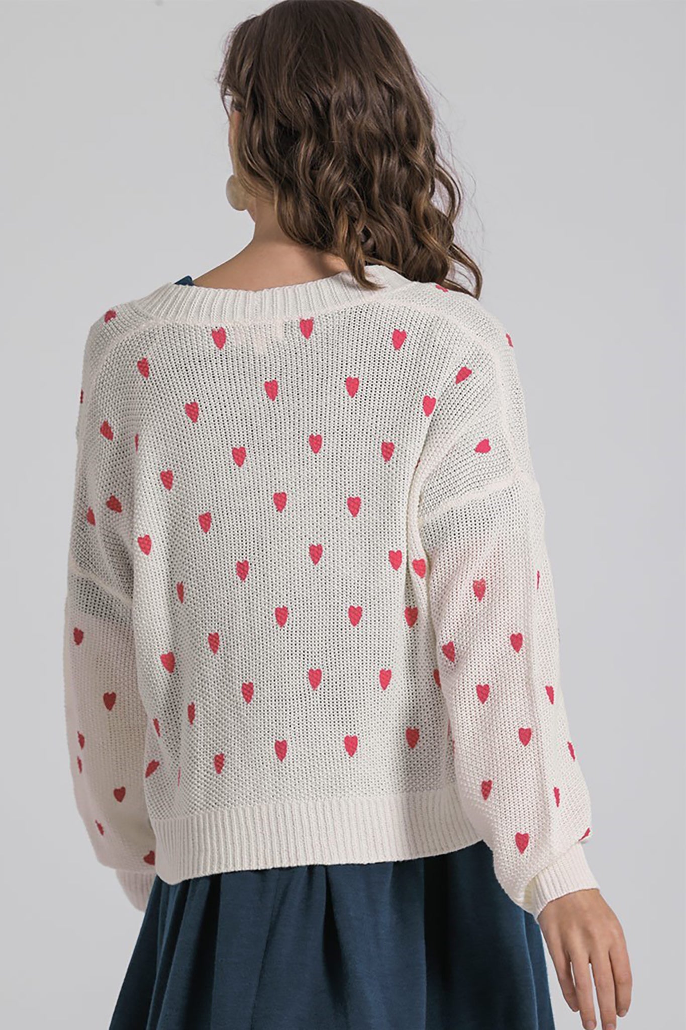 Heart Print Button Cardigan