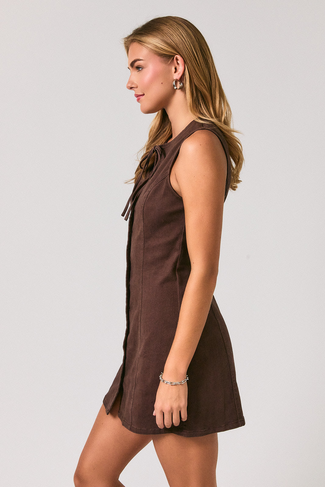 Keyhole Tie Button Front Mini Dress