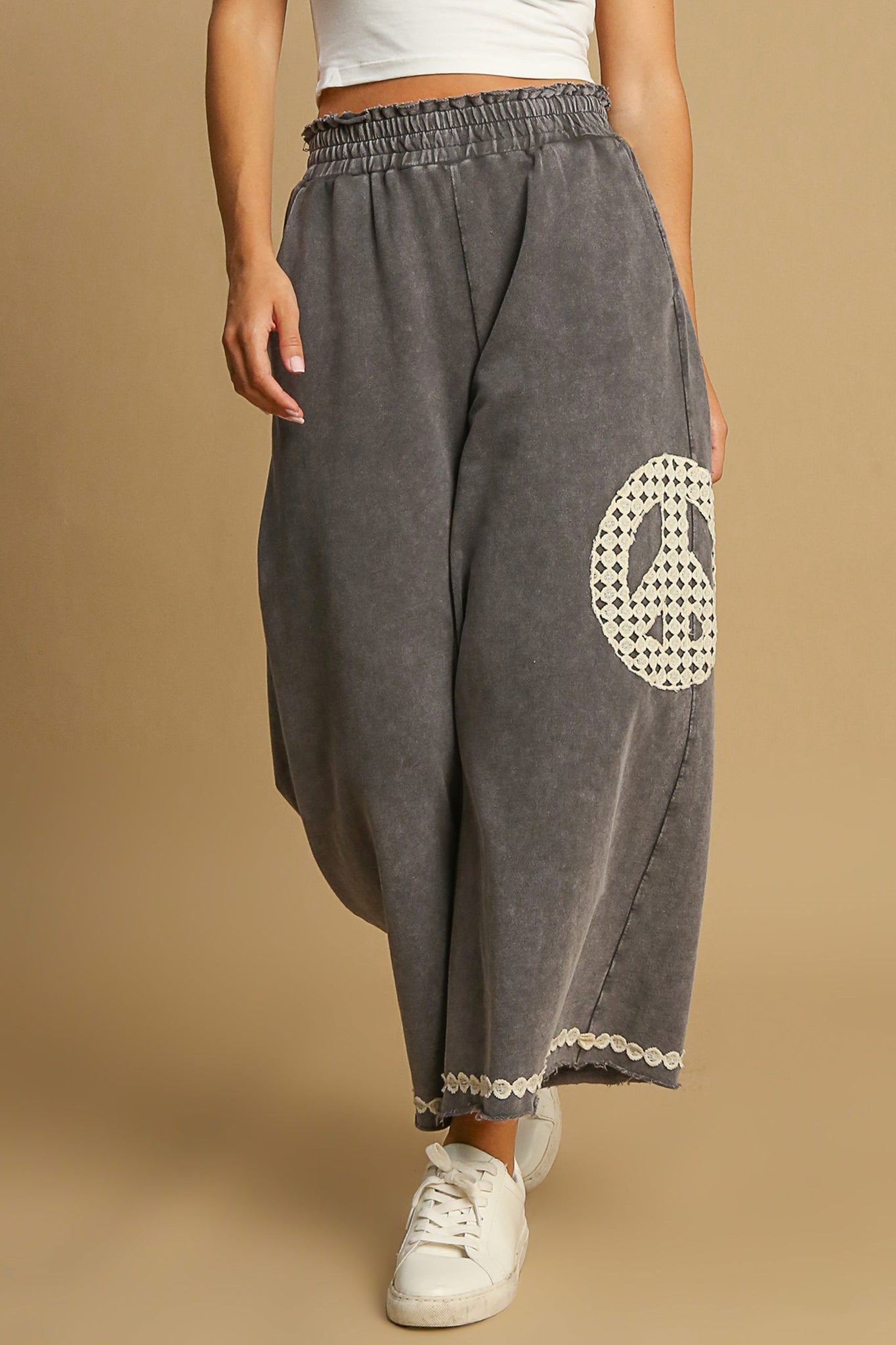 Lace Applique Peace Sign Pants