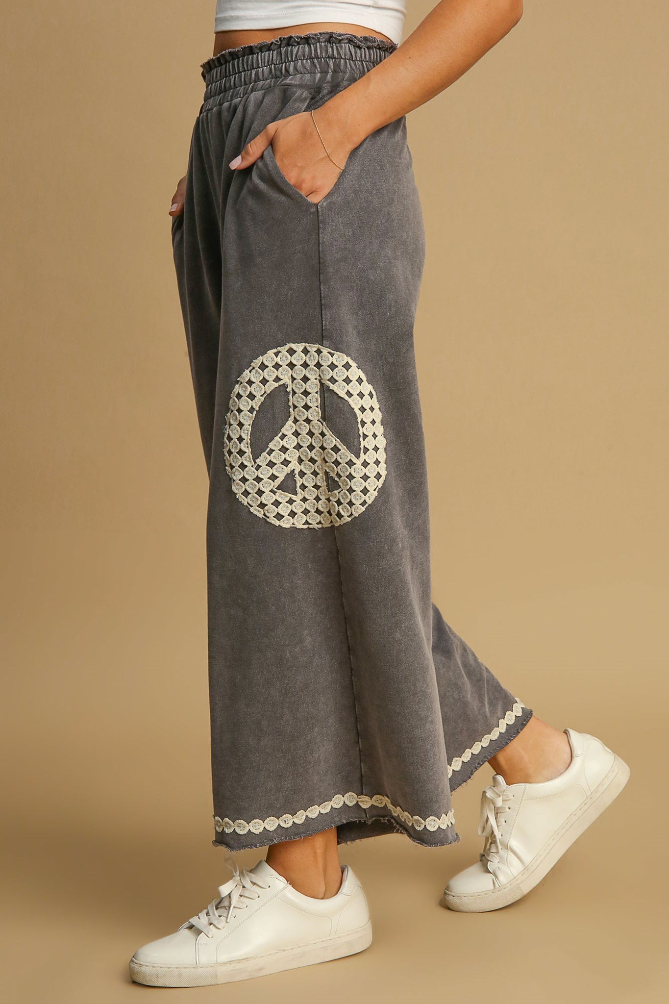 Lace Applique Peace Sign Pants