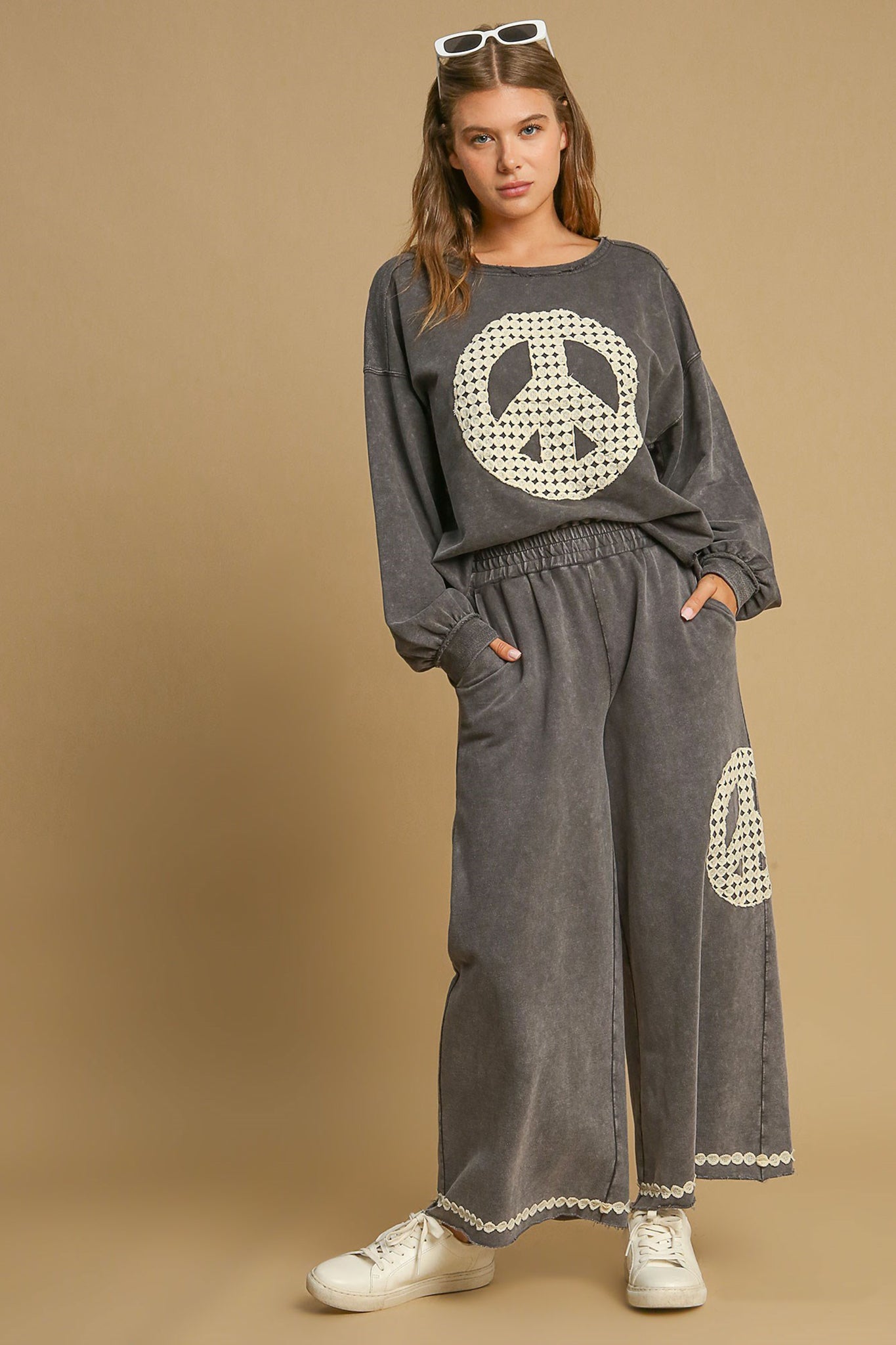 Lace Applique Peace Sign Pants