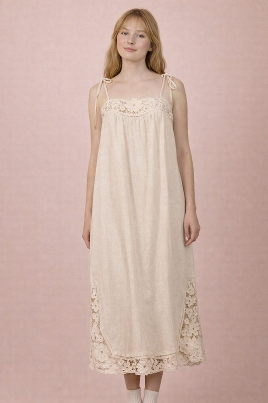 Lace Trim Linen Maxi Dress