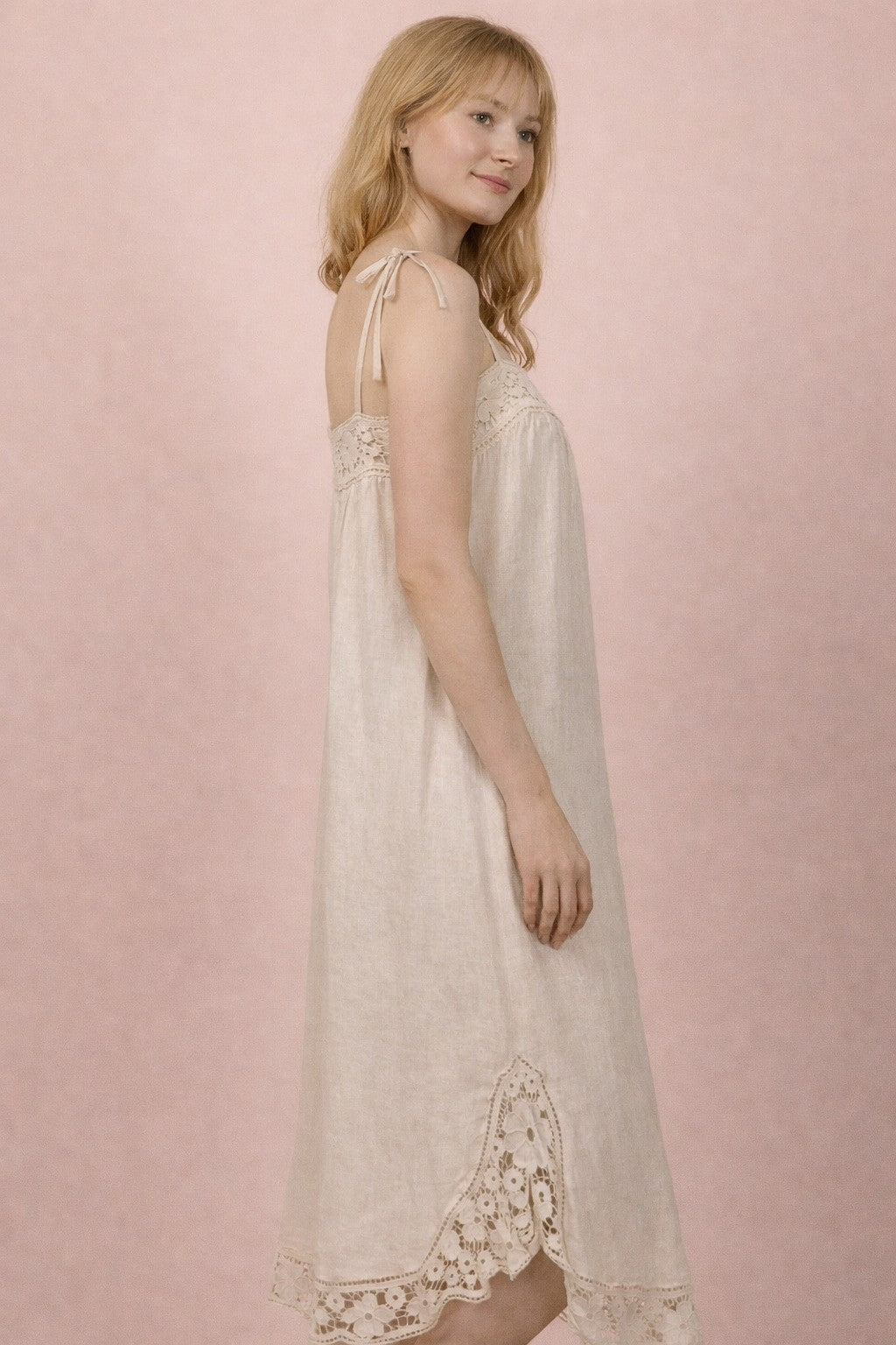 Lace Trim Linen Maxi Dress