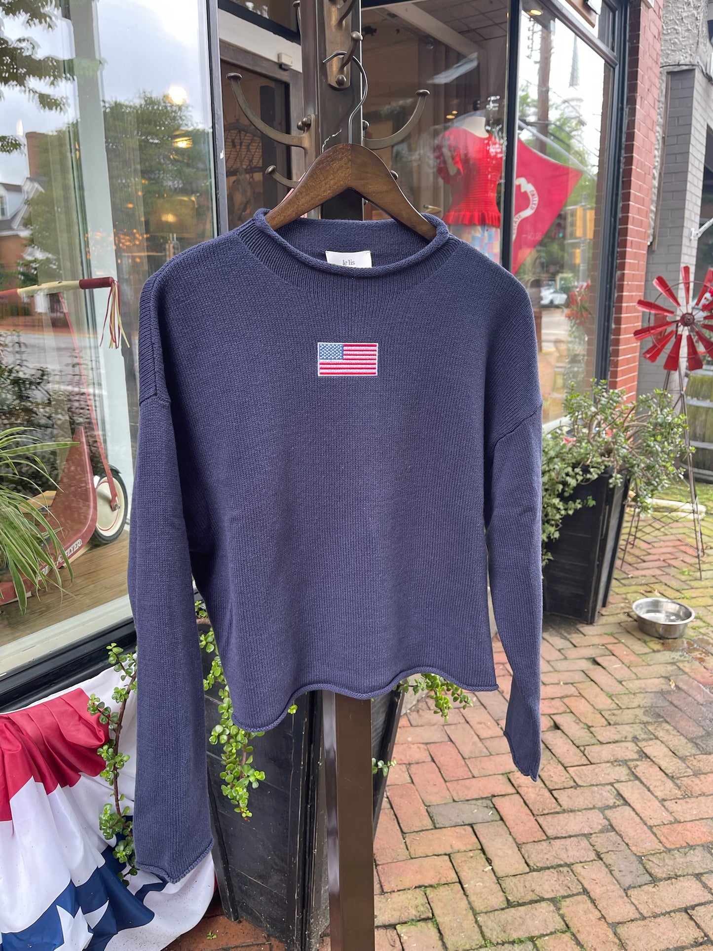 Long Sleeve Rolled Hem Flag Sweater