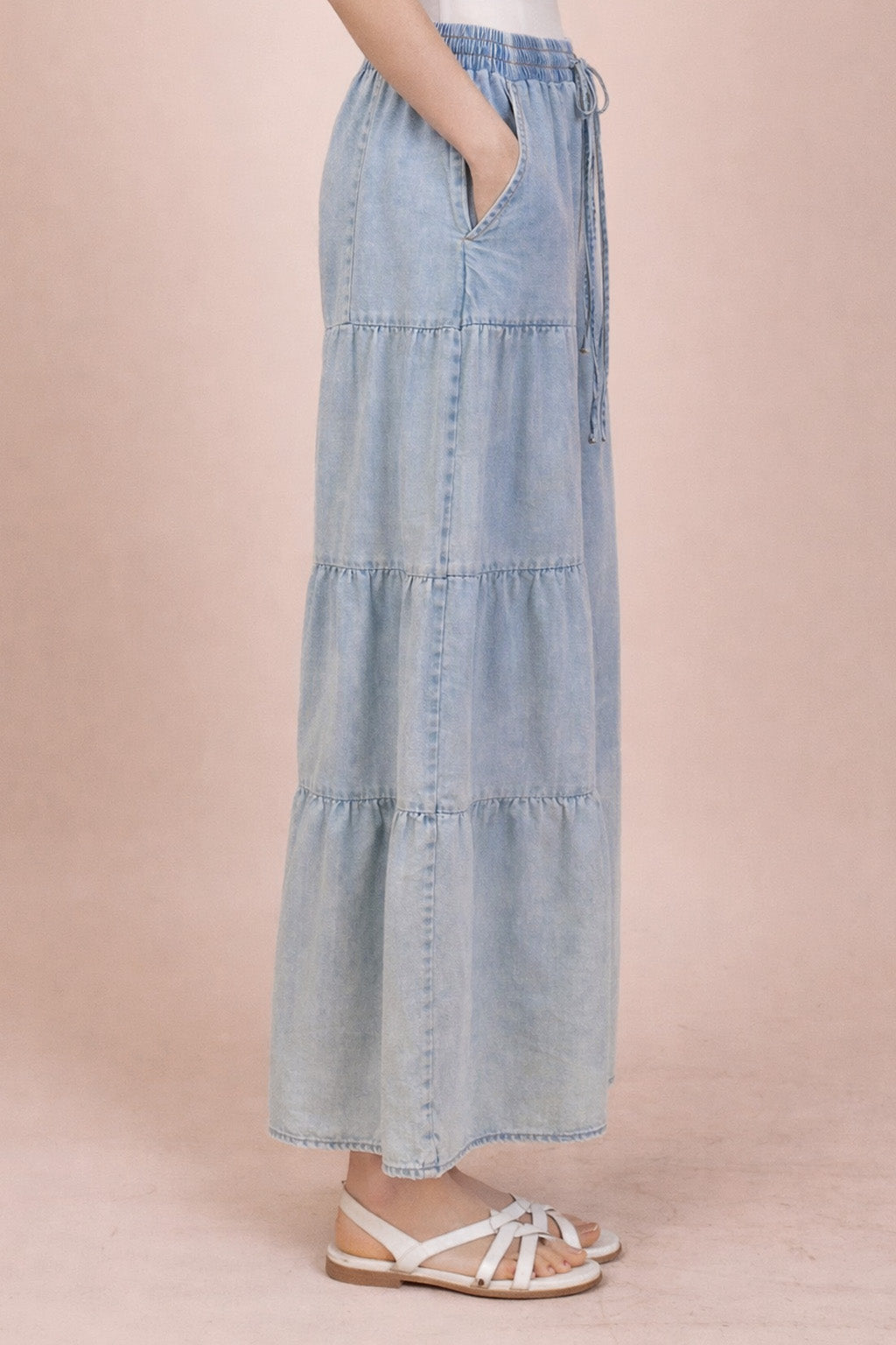 Tiered Mineral Washed Chambray Pants