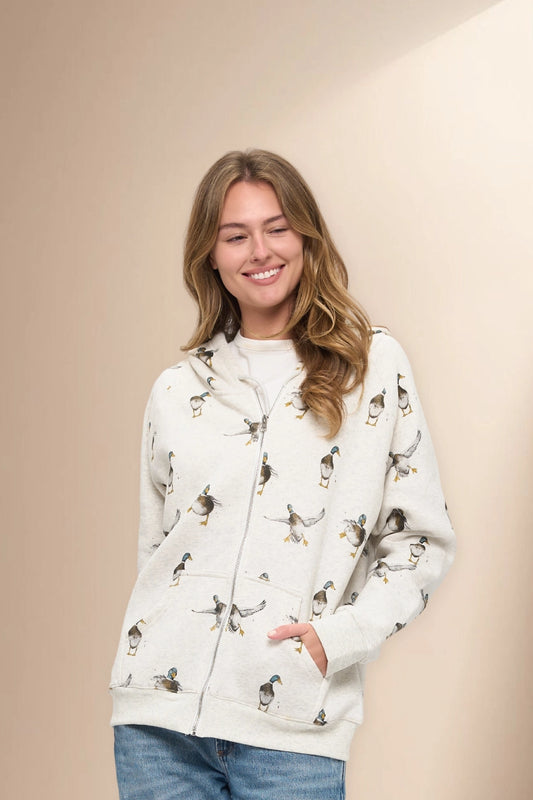 Mallard Duck Print Zip-Up Hoodie
