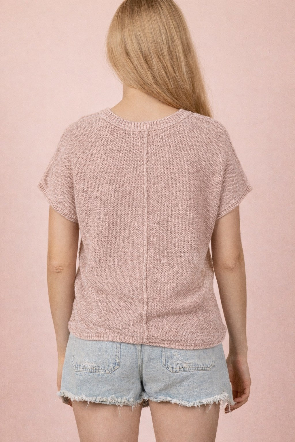 Mineral Washed Knit Short Sleeve Sweater
