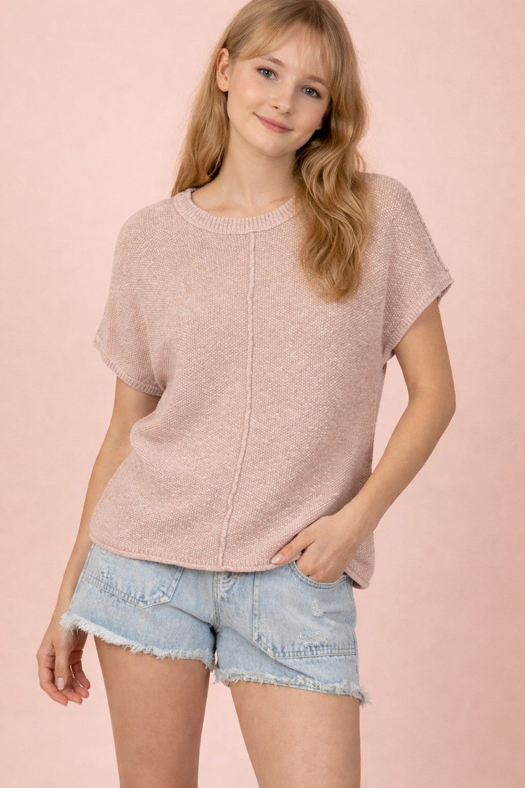 Mineral Washed Knit Short Sleeve Sweater