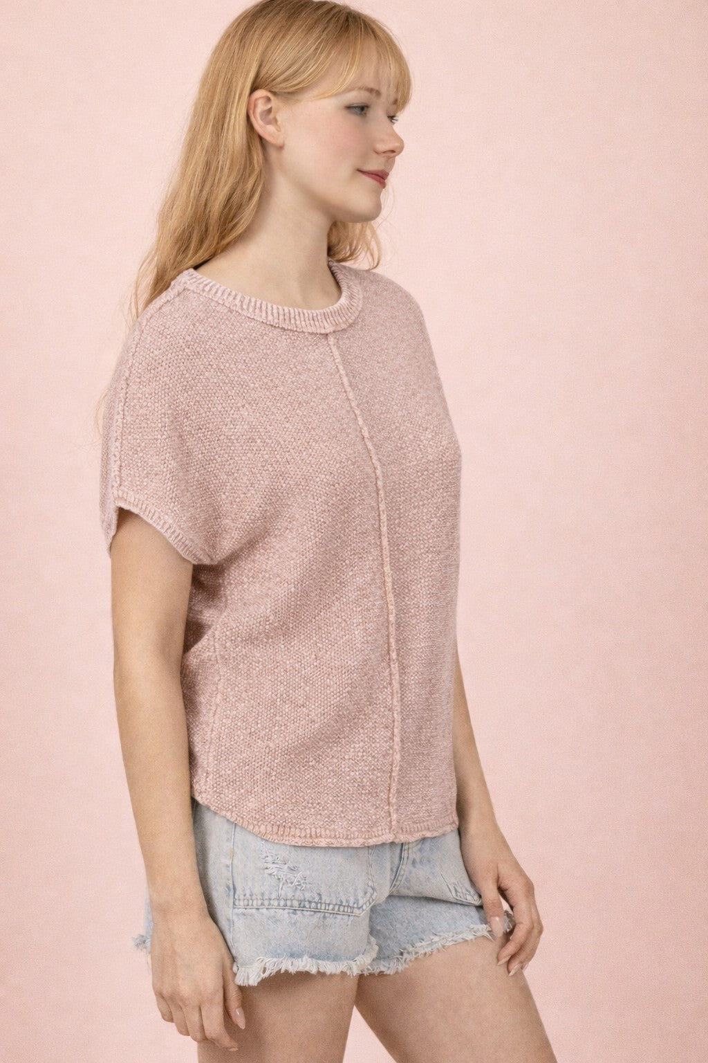 Mineral Washed Knit Short Sleeve Sweater