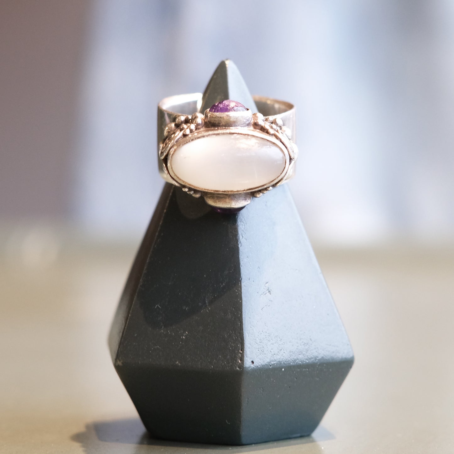 Moonstone + Amethyst Oval Sterling Silver Ring