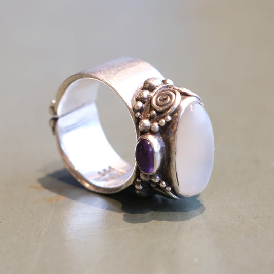 Moonstone + Amethyst Oval Sterling Silver Ring