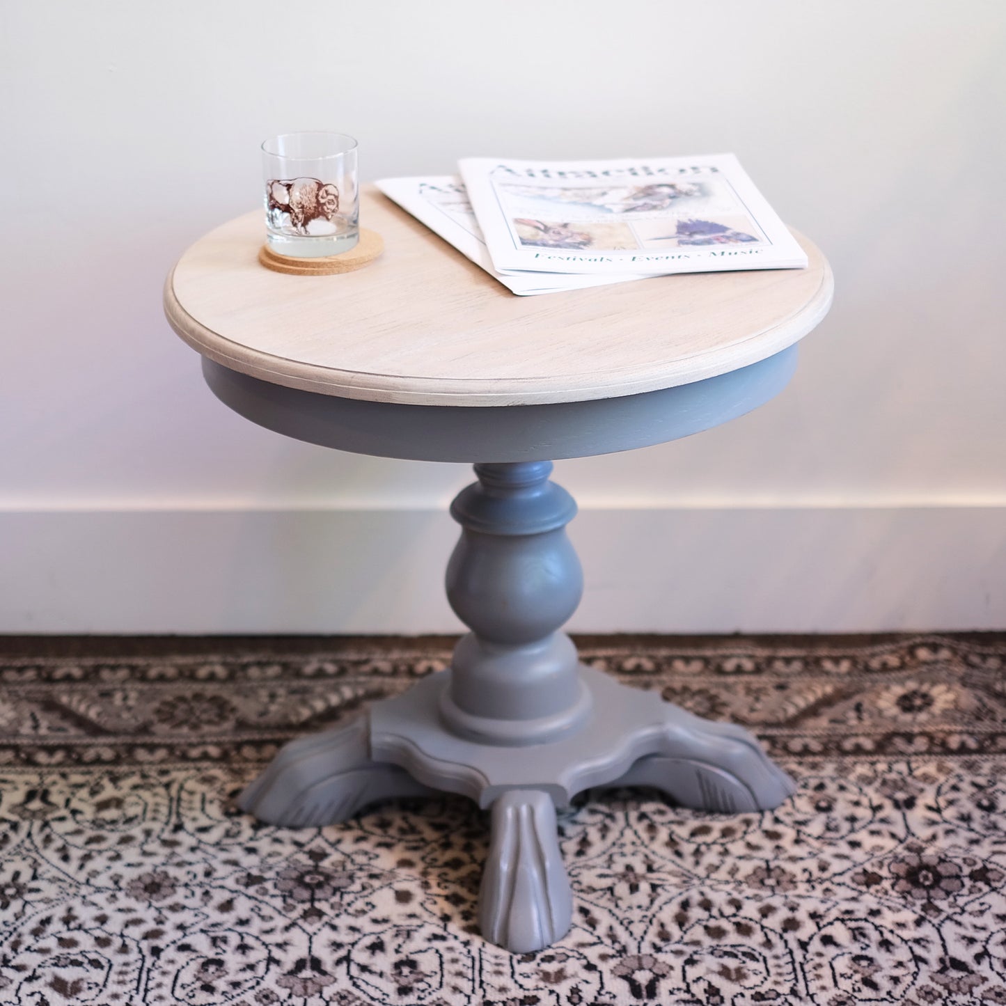 Oak Pedestal Accent Table