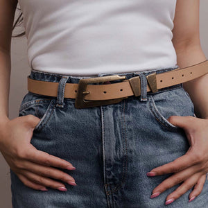 Rectangular Buckle Vegan Leather Belt