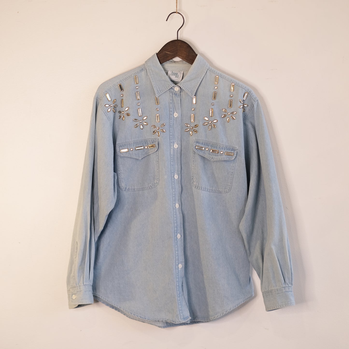 Rhinestone Embellished Denim Shirt