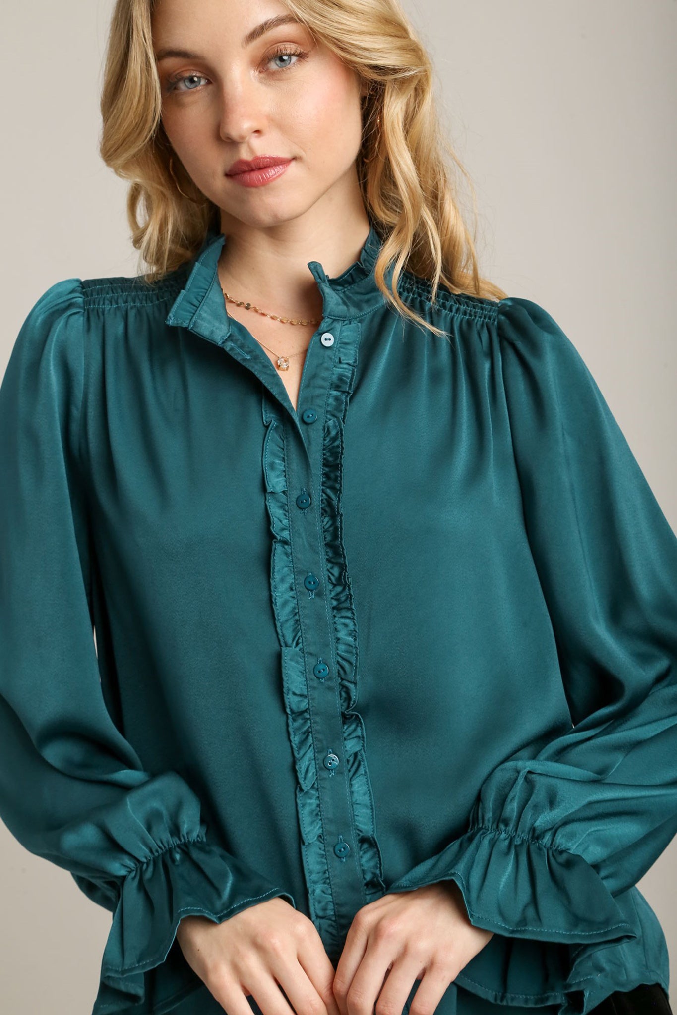 Ruffled Long Sleeve Button Down