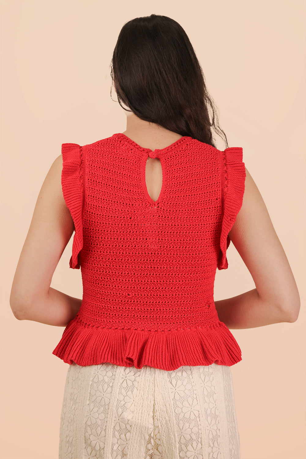 Ruffled Sleeveless Knit Sweater Top