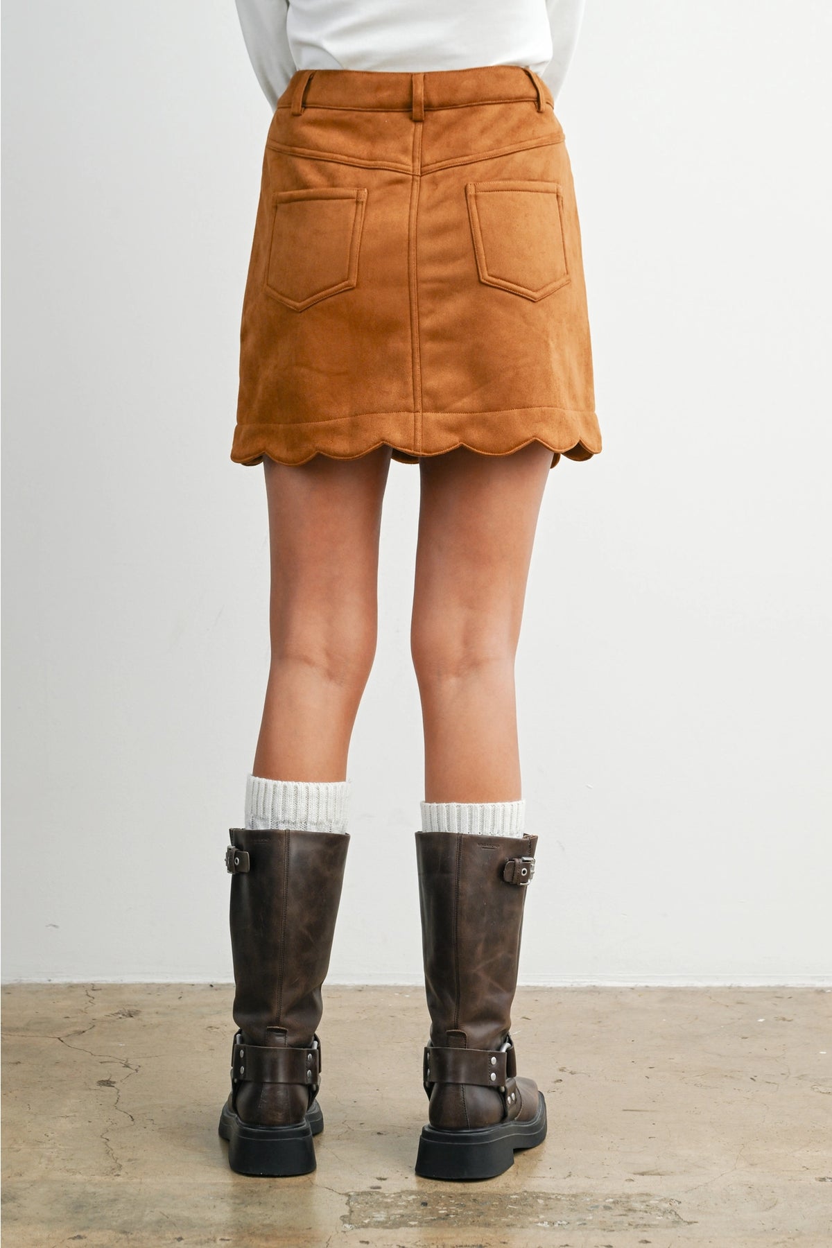 Scallop Trim Button-Front Mini Skirt