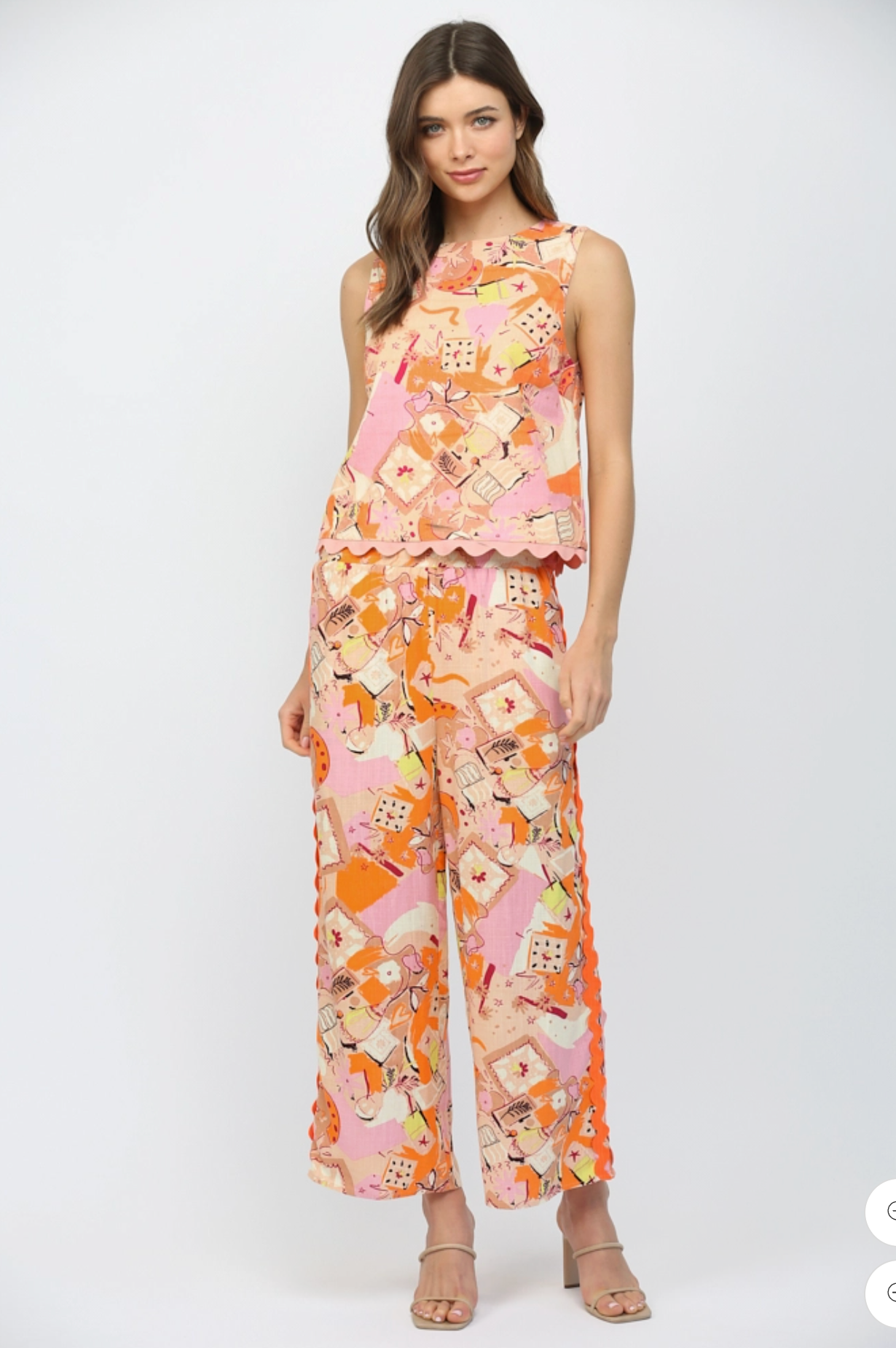 Ric-Rac Trimmed Abstract Print Pants