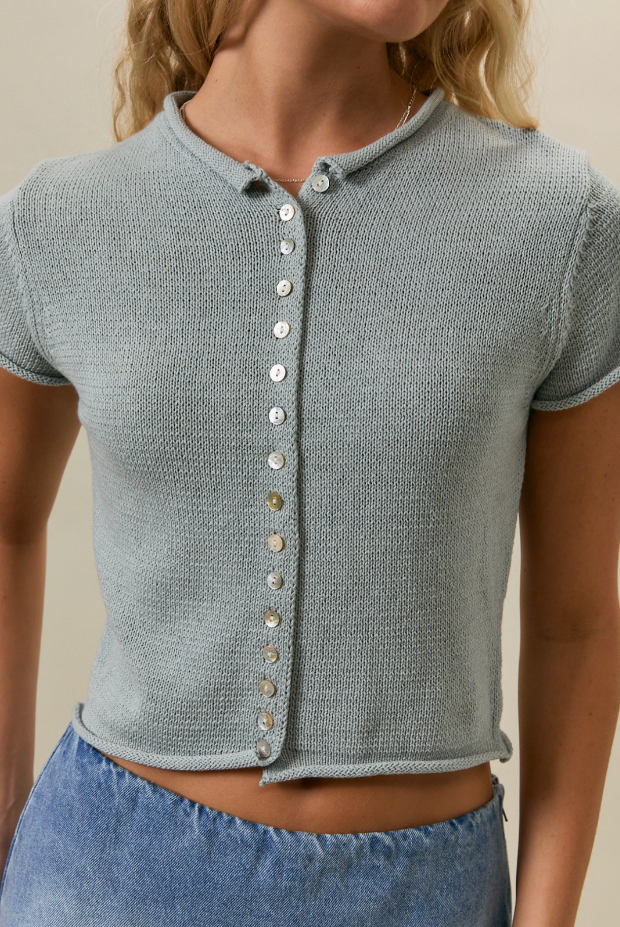 Cap Sleeve Button Down Sweater