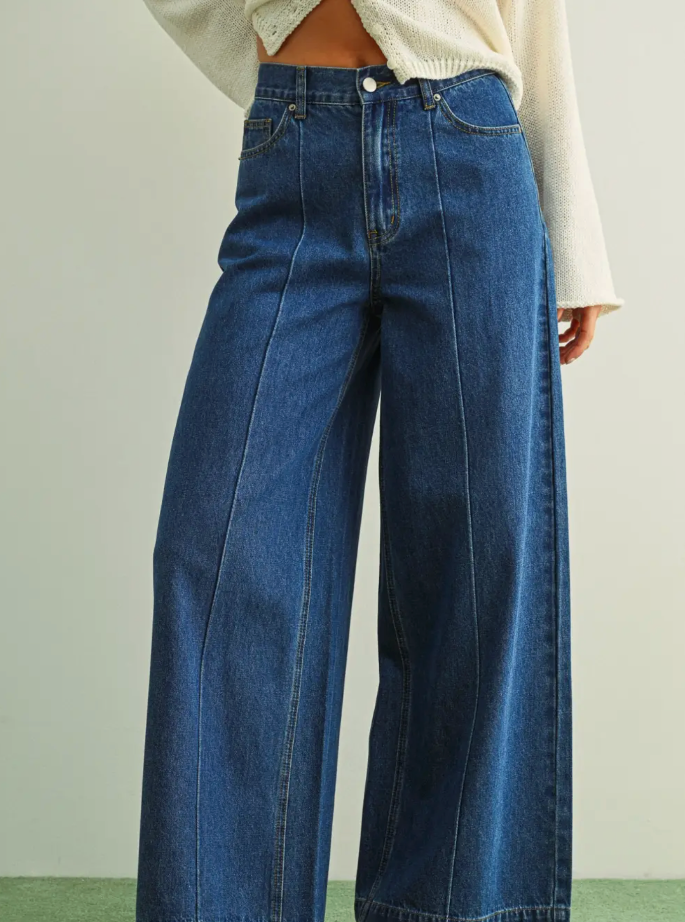 Wide Leg Denim Pants with Front Detail