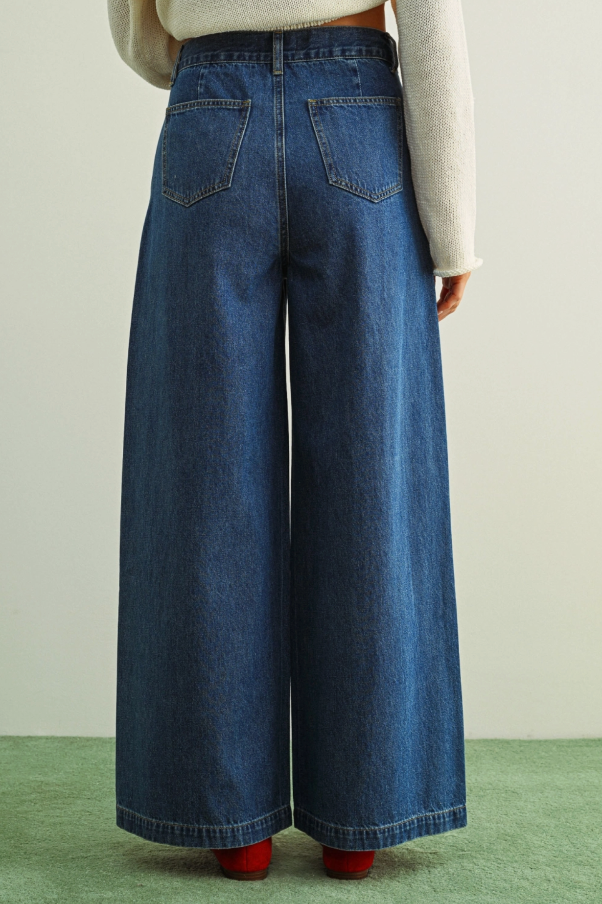 Wide Leg Denim Pants with Front Detail