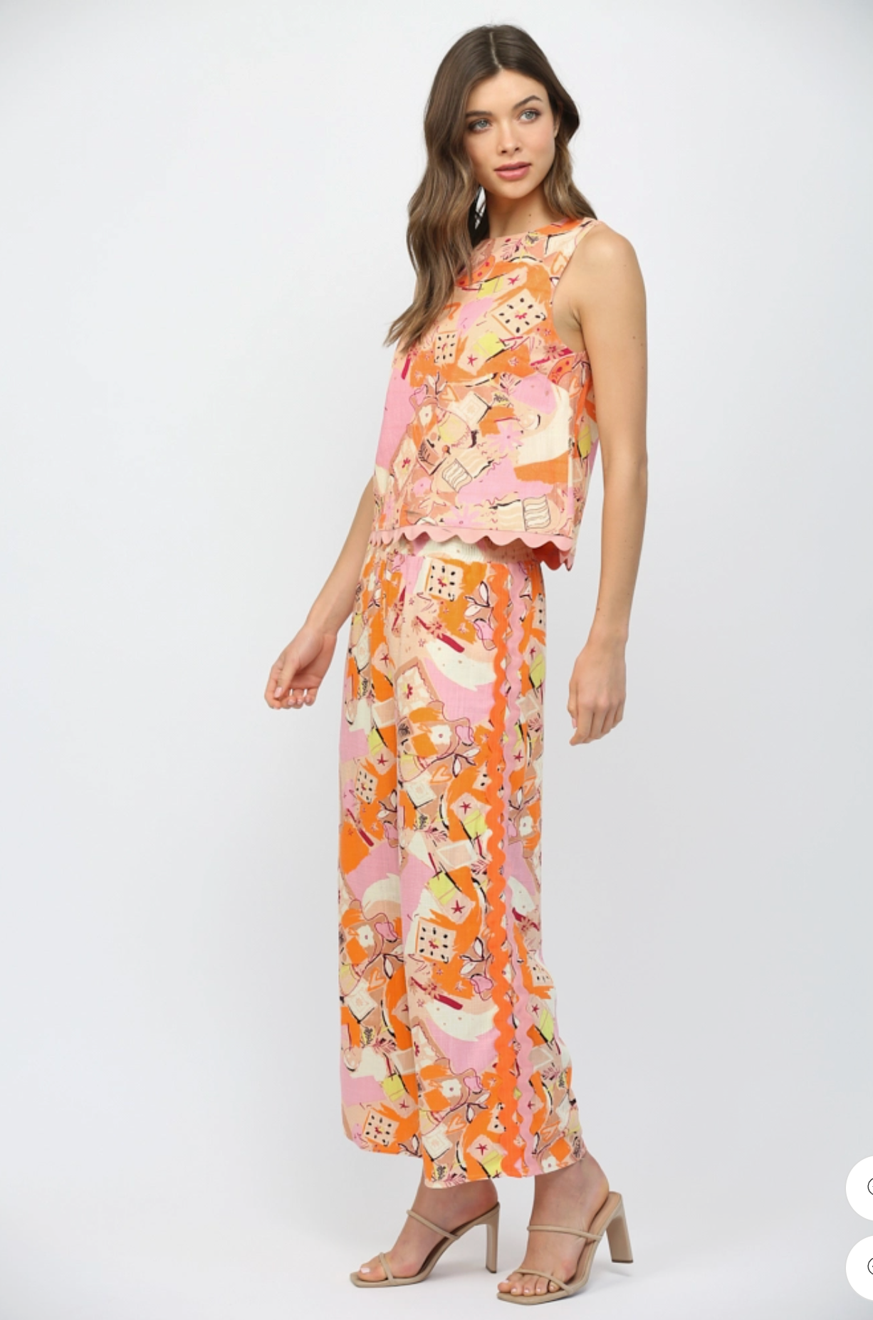 Ric-Rac Trimmed Abstract Print Pants