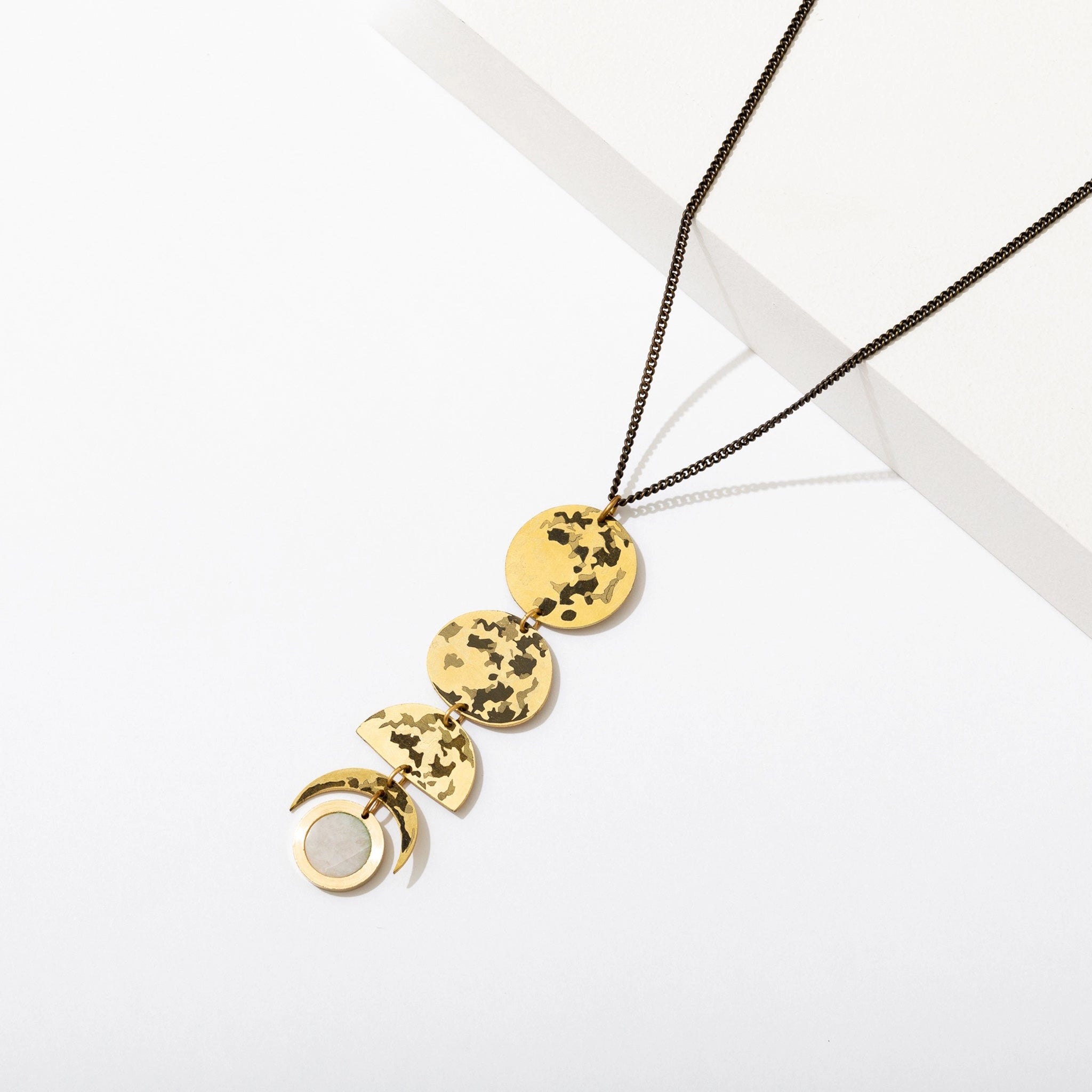 She'Ll Change Etched Brass Moon Phases Necklace