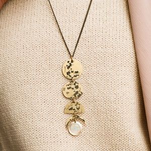 She'Ll Change Etched Brass Moon Phases Necklace