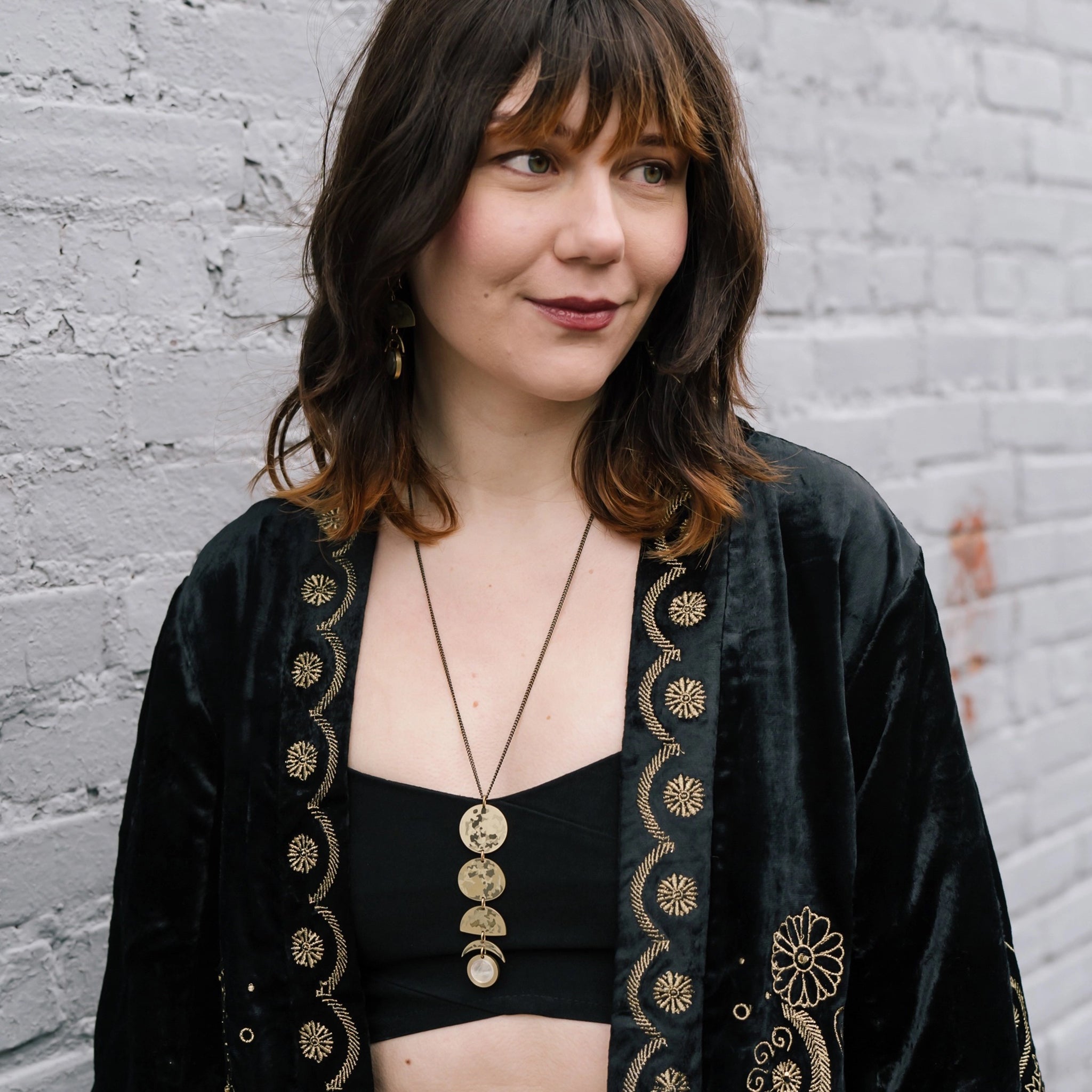 She'Ll Change Etched Brass Moon Phases Necklace