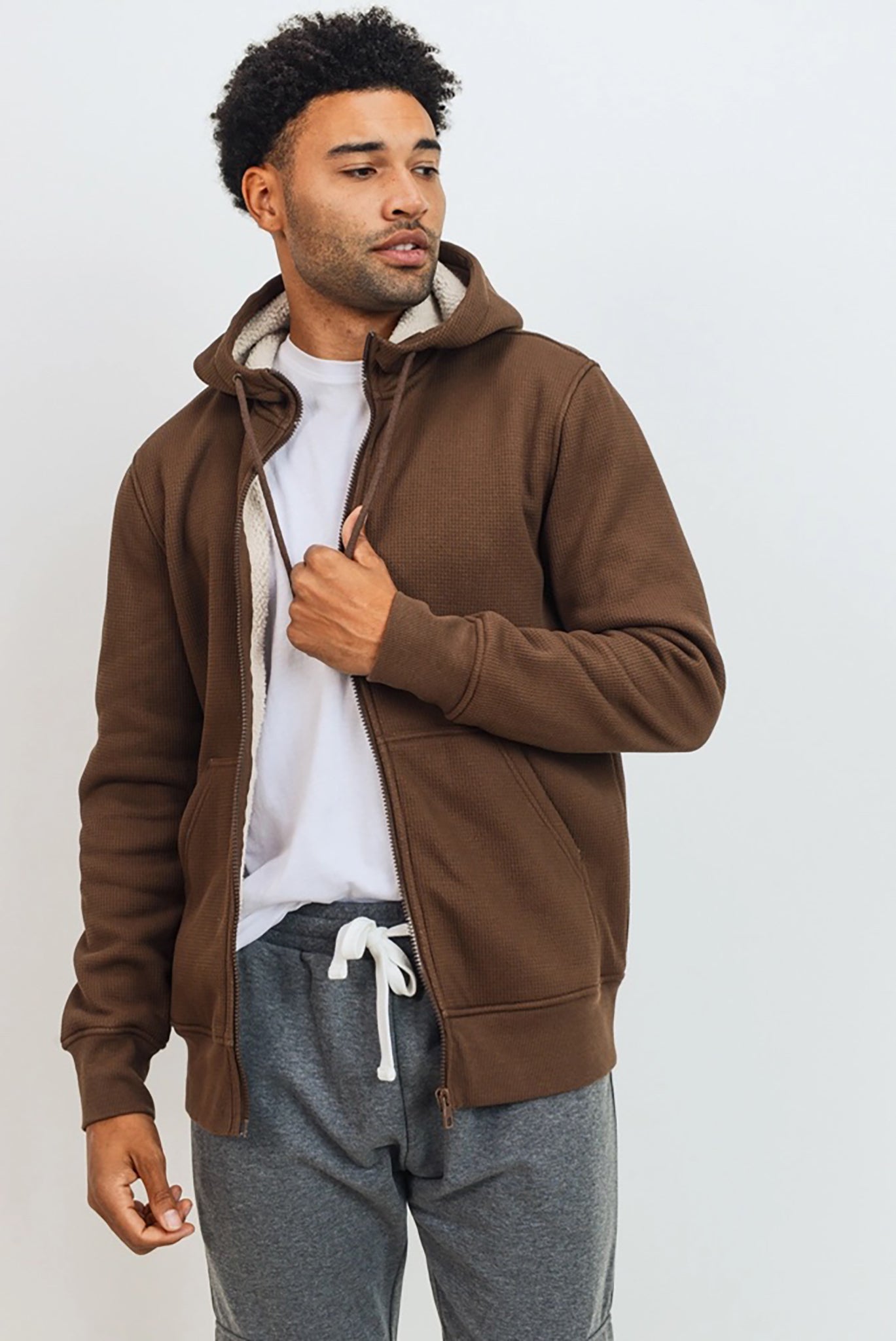 Sherpa-Lined Waffle Hoodie