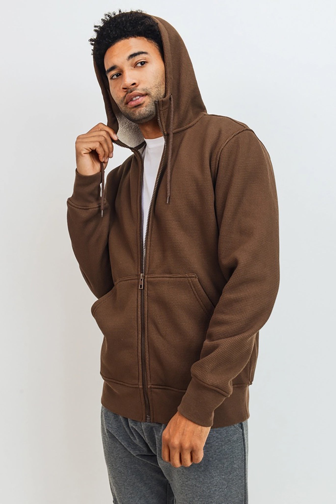 Sherpa-Lined Waffle Hoodie