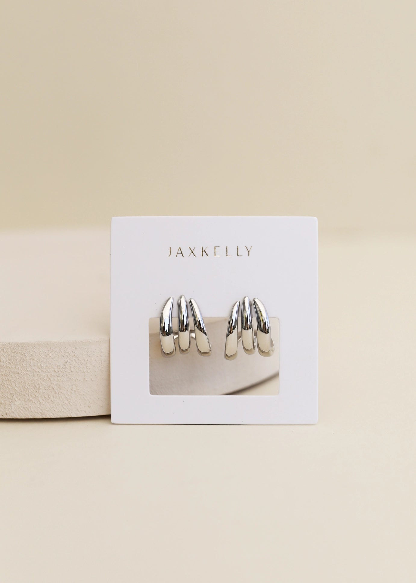 Silver Three Hoop Huggie Earrings
