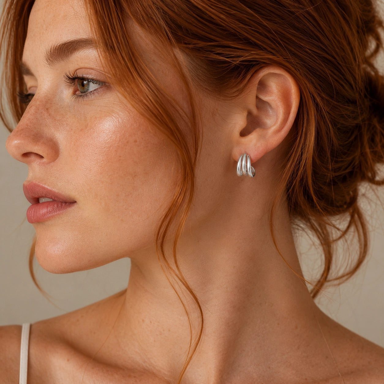 Silver Three Hoop Huggie Earrings