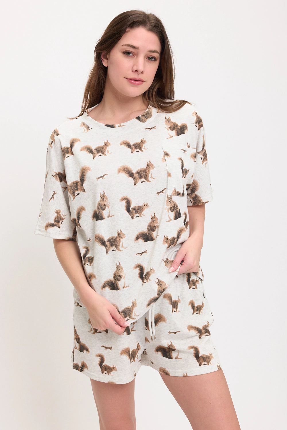 Squirrel Print Relaxed Fit Shorts